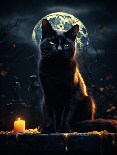 Black cat on tombstone at night Black cat on tombstone at night