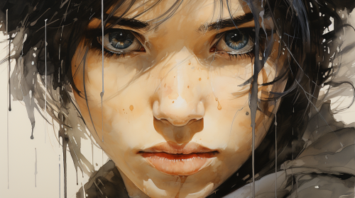 Close-up of Intense Gaze with Black Cracked Earth Eyes and Hair Close-up of Intense Gaze with Black Cracked Earth Eyes and Hair