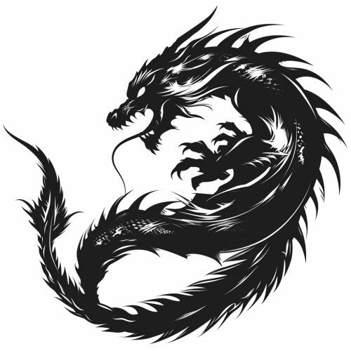 Black dragon logo on white background