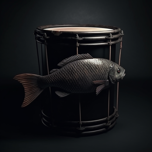 Illustration of a black drum in a dark fantasy style