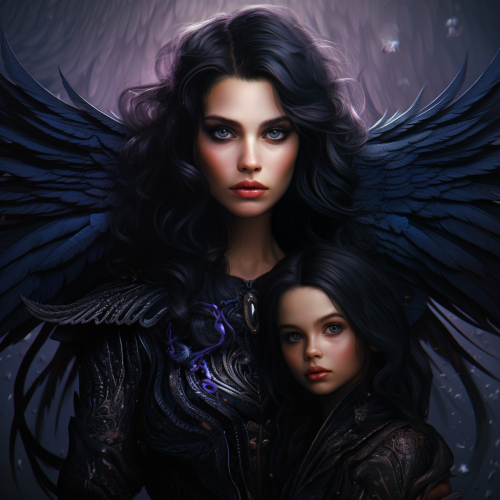 Beautiful Black-Haired Woman with Wings
