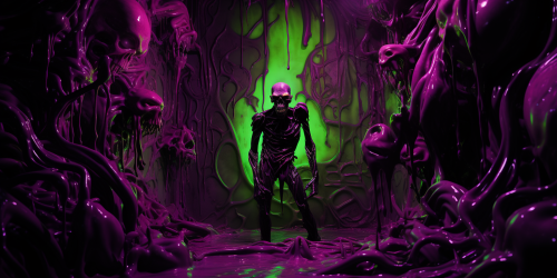 Vibrant black latex with demonic green and purple reflections