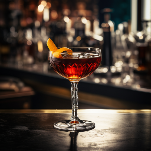 Black Manhattan Cocktail in Busy Cocktail Bar