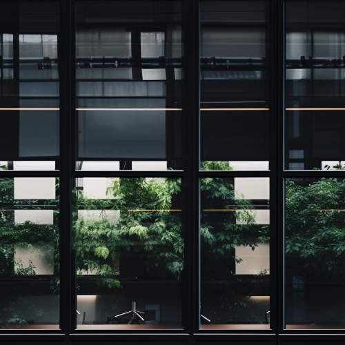 Black office windows with black glass
