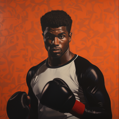 Black professional boxer with spotlight