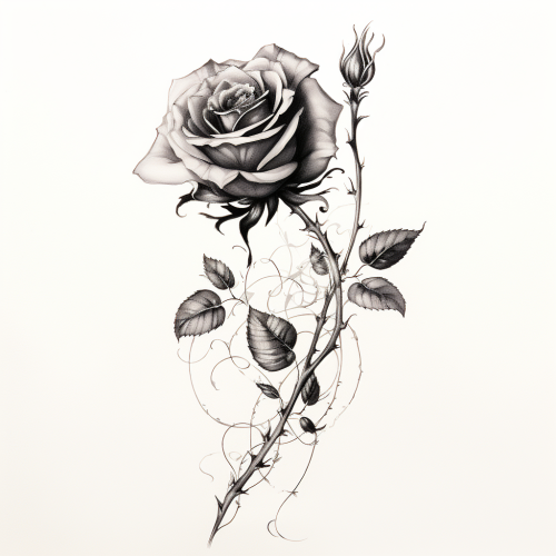 Black Rose Sketch with Swirls