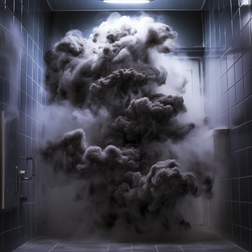 Disturbing black smoke from toilet stall