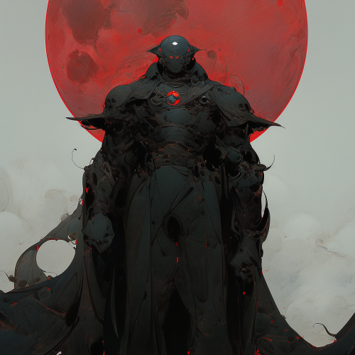 Person in Black Suit Facing Red Moon