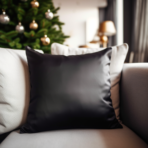 Black throw pillow on cozy couch