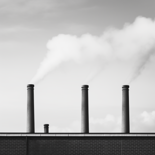 Black and white chimneys releasing pollution