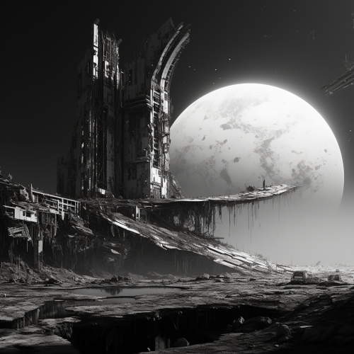 Black and White Futuristic Building Ruins