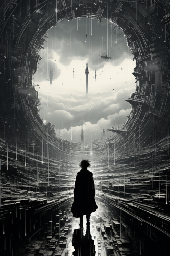 Cyberpunk path in the sky art