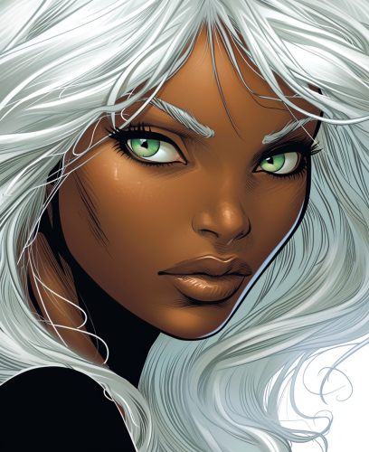 Black woman with green eyes on silver background