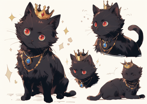 Black cat wearing a golden ring on tail and collar