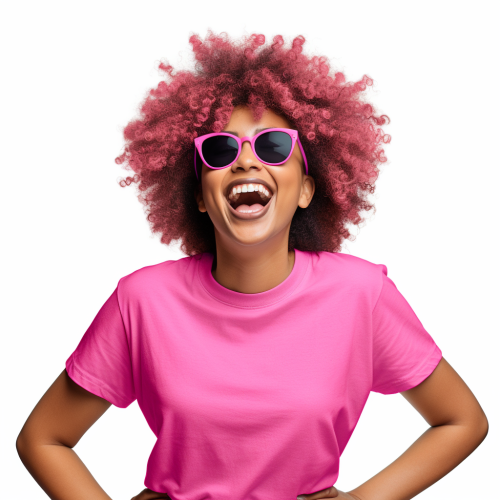 Black Female Pink T-Shirt Front View