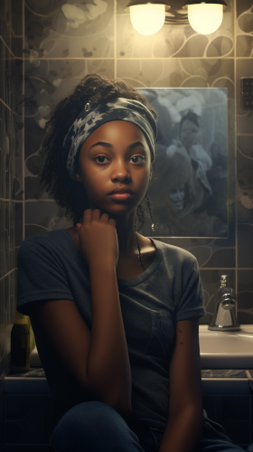Natural and expressive black girl in bathroom