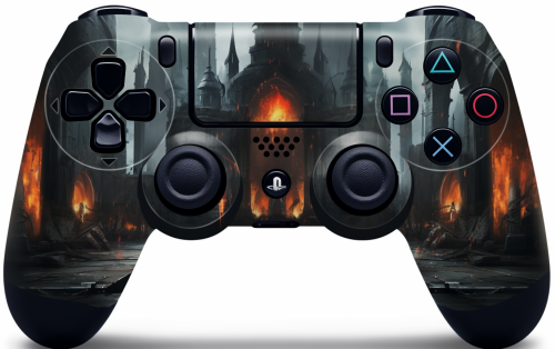 Black Hood Men Playing Controller in Dark Medieval Building