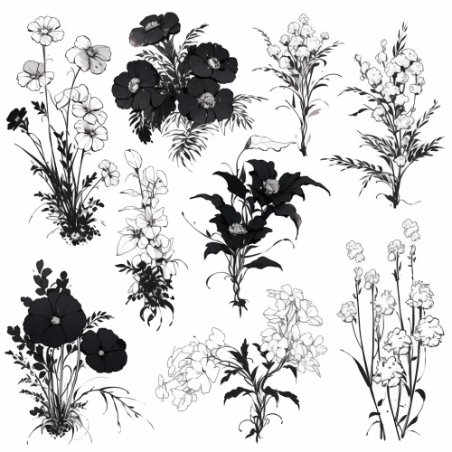 Beautiful black and white flower sketch composition