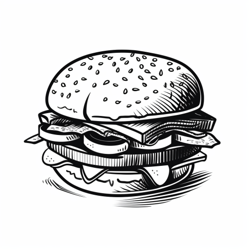 Black and white coloring page with hamburger design