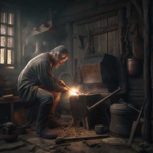 Blacksmith hammering anvil with precision Blacksmith hammering anvil with precision