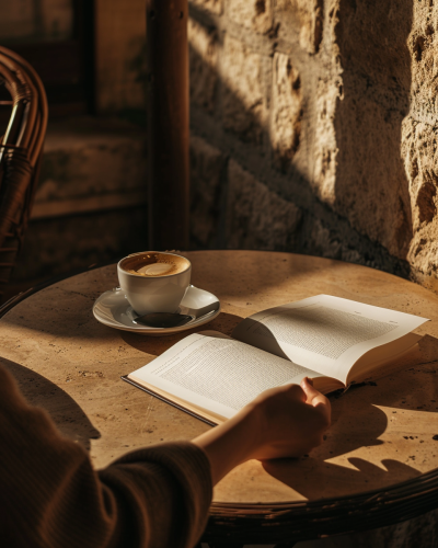 Person holding blank magazine in Spanish Cafe