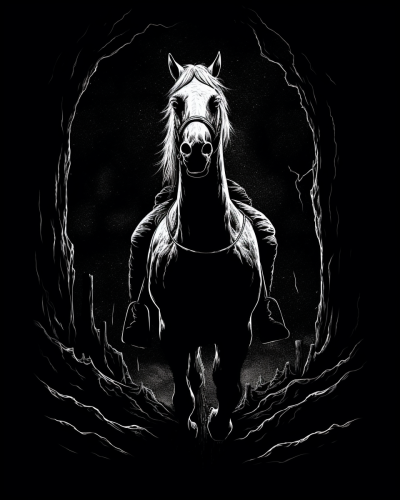 Spooky black and white illustration on a dark background