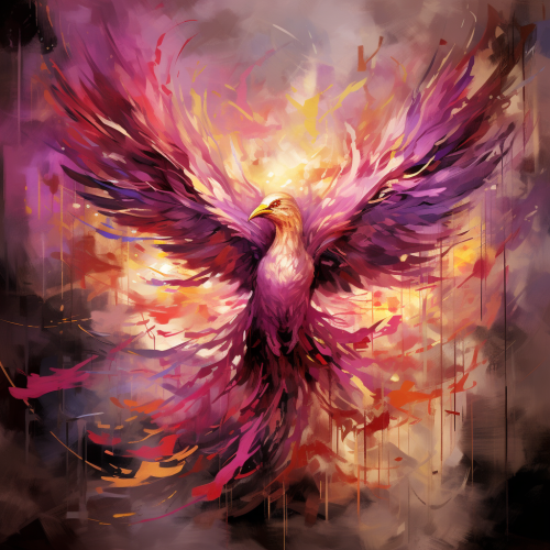 Abstract cubic world with blazing phoenix