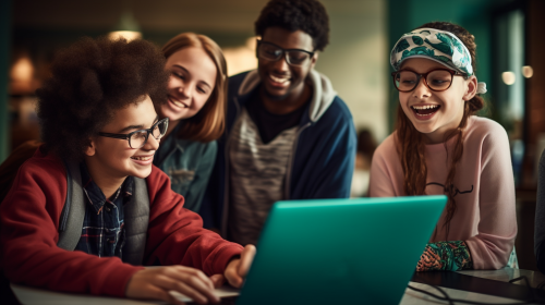 Blind group using laptop