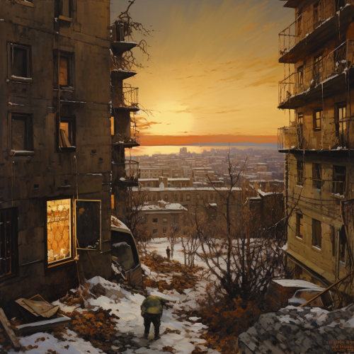 Block Flats Broken Window Evening Snow Baku