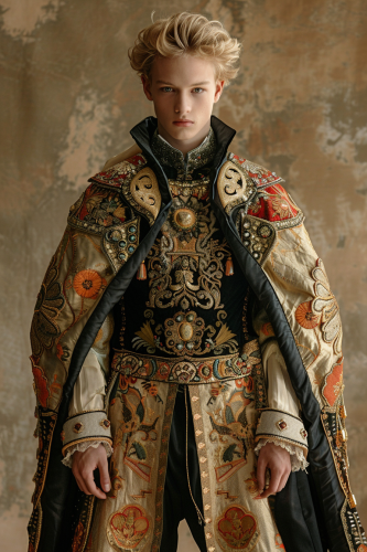 Young muscular blonde in samurai armor