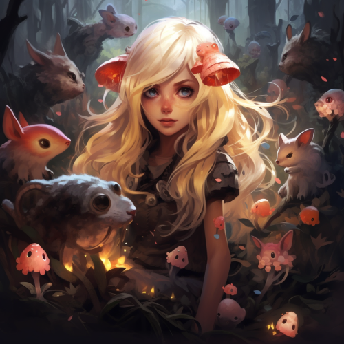 Blonde woman with magical creatures