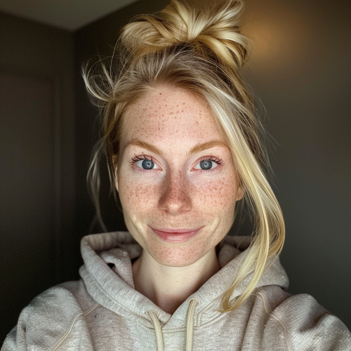 Blonde woman selfie night candid