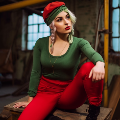 Blonde with Braided Hair in Green Leggings and Combat Top Blonde with Braided Hair in Green Leggings and Combat Top