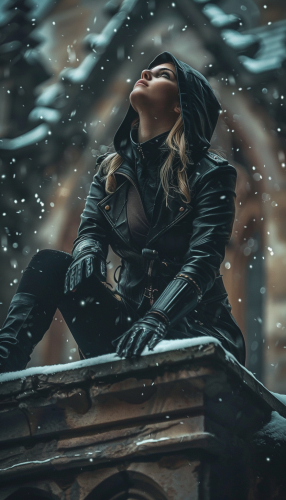 Blonde Female Assassin Gargoyle Rooftop