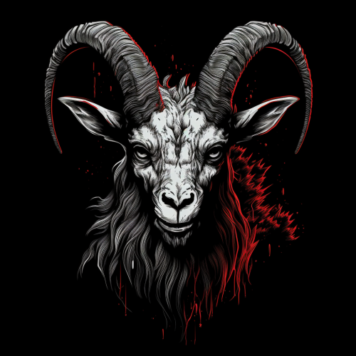 Simple black and white drawing of bloodthirsty satanic goat