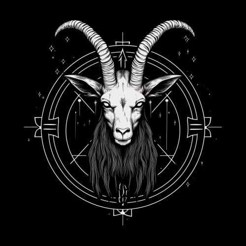 Black and white drawing of bloodthirsty satanic goat