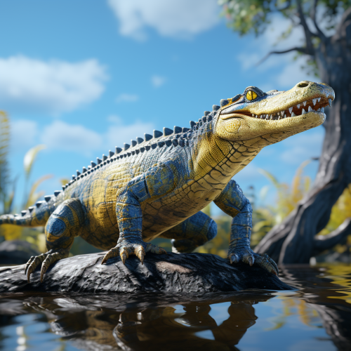 Blue alligator on yellow background