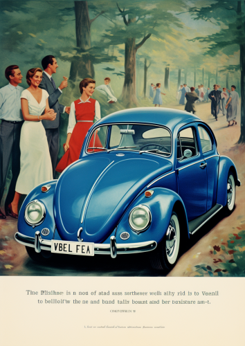 Vintage blue Volkswagen Beetle magazine advertisement