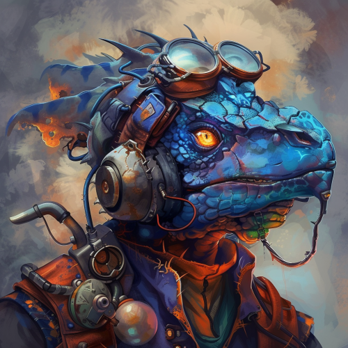 Blue Draconid Humanoid Artificer Character Portrait