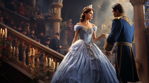 Elegant Cinderella waltzing with a prince