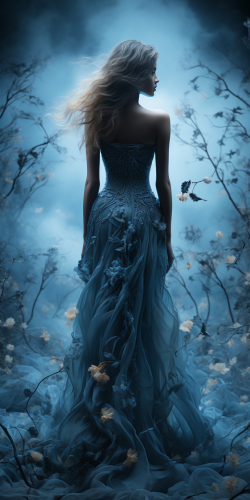 Beautiful woman in blue empress dress