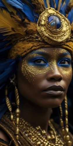 Woman in Blue and Gold Costume