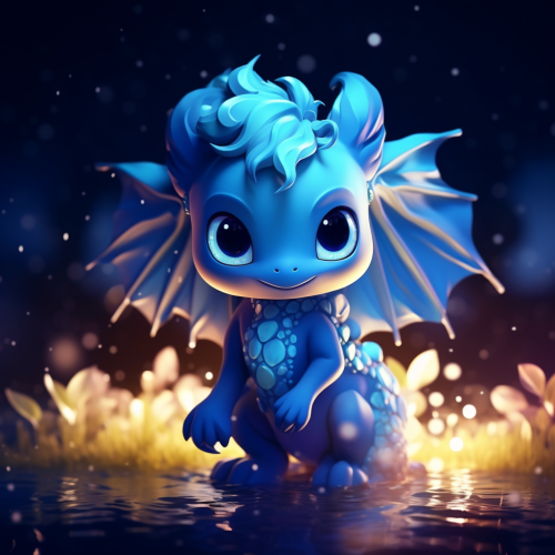 Adorable blue Japanese dragon in cute chibi anime style