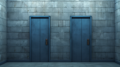 Realistic blue minimalistic elevator doors