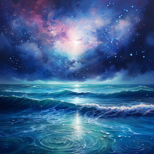 Beautiful blue ocean wave transitioning to space