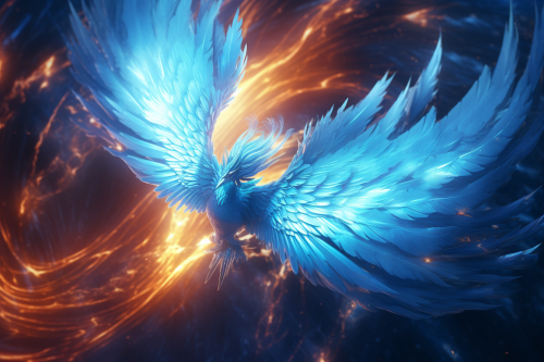 Stunning blue phoenix in a serene atmosphere