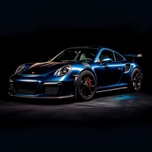 Blue Porsche on Black Background