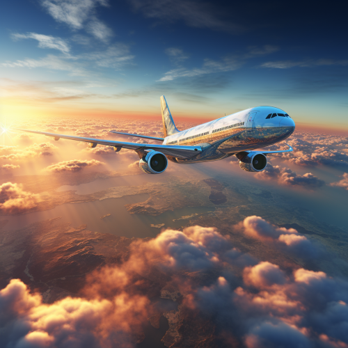 Blue wallpaper with plane and sunrise