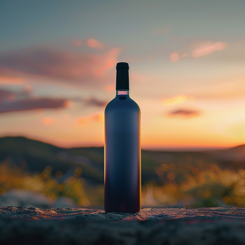 Blue Wine Bottle in Sunset Blue Wine Bottle in Sunset