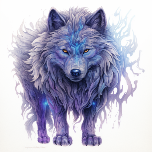 Colored pencil illustration of a blue wolf with ice powers